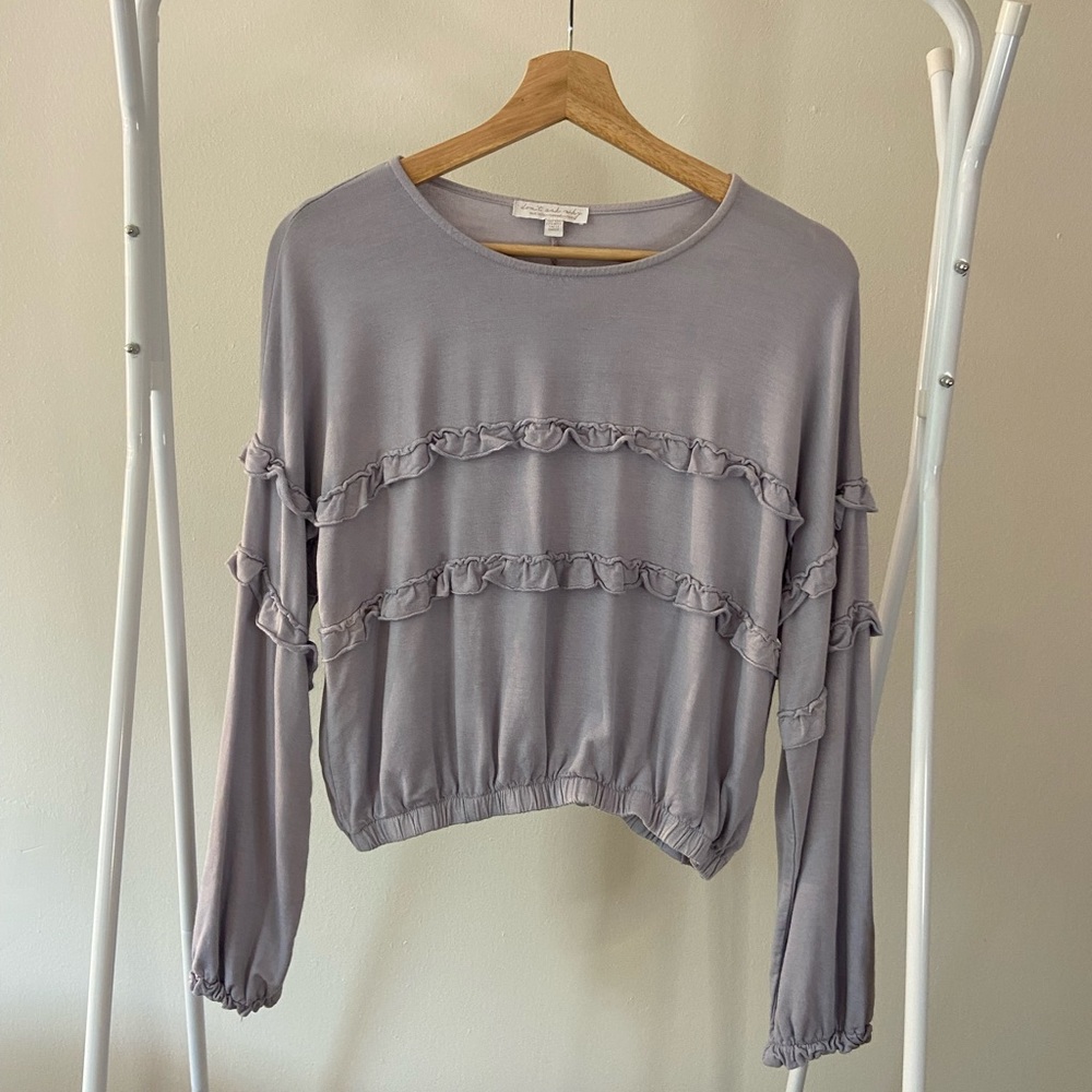 Don’t Ask Why One Size Fits All Purple Ruffle Trim Sweatshirt